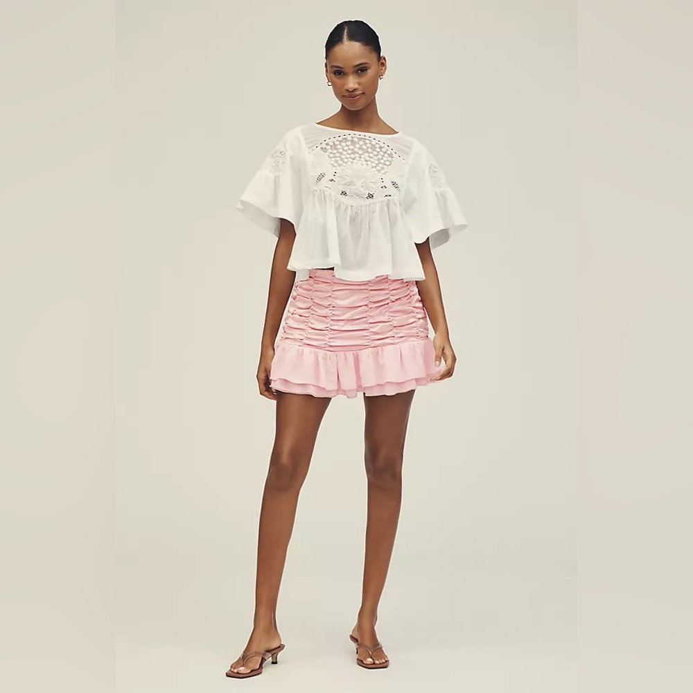 Maeve Satin Chiffon Ruched Mini Skirt